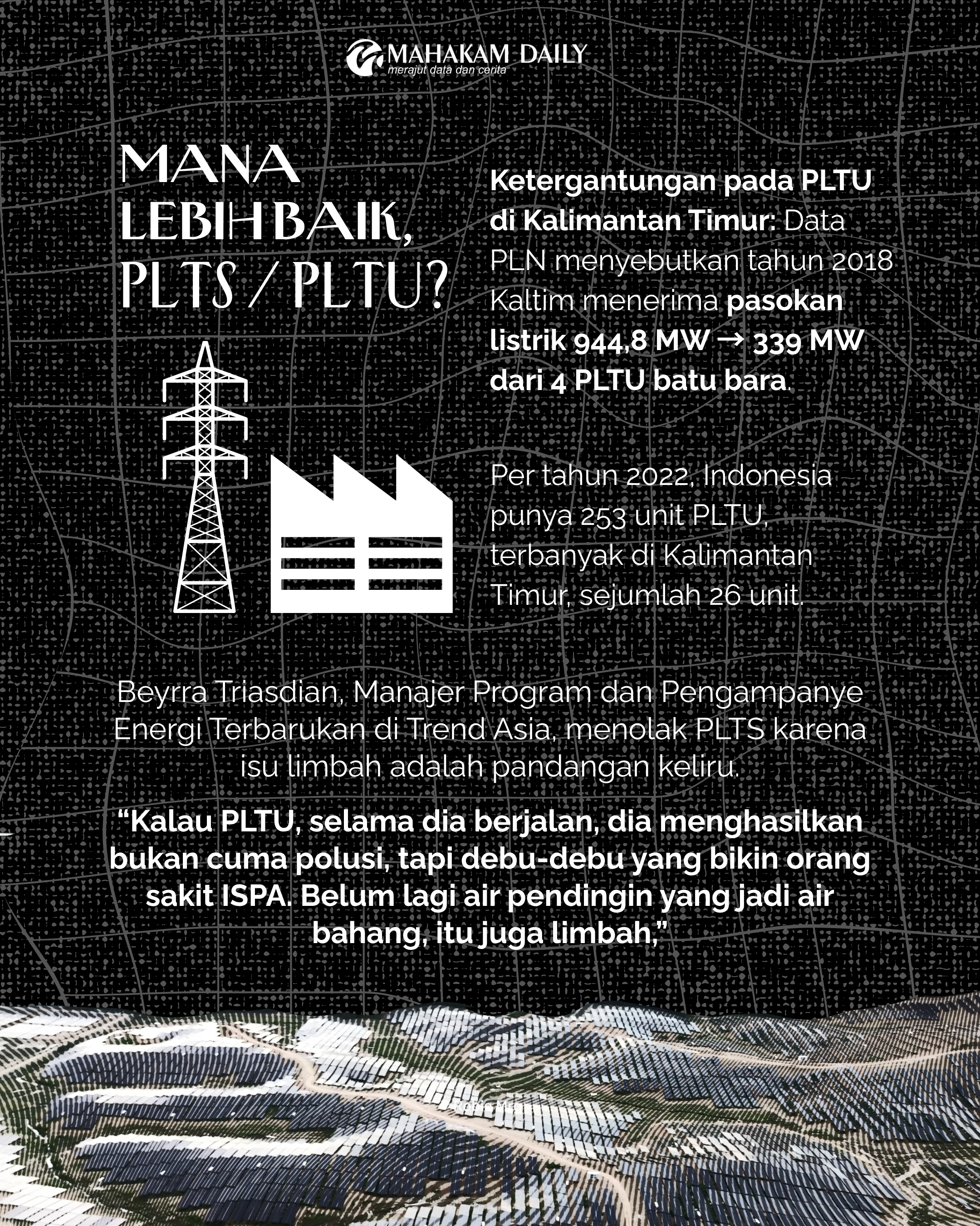 Infografis Mana Lebih Baik, PLTS atau PLTU? (Mahakam Daily)